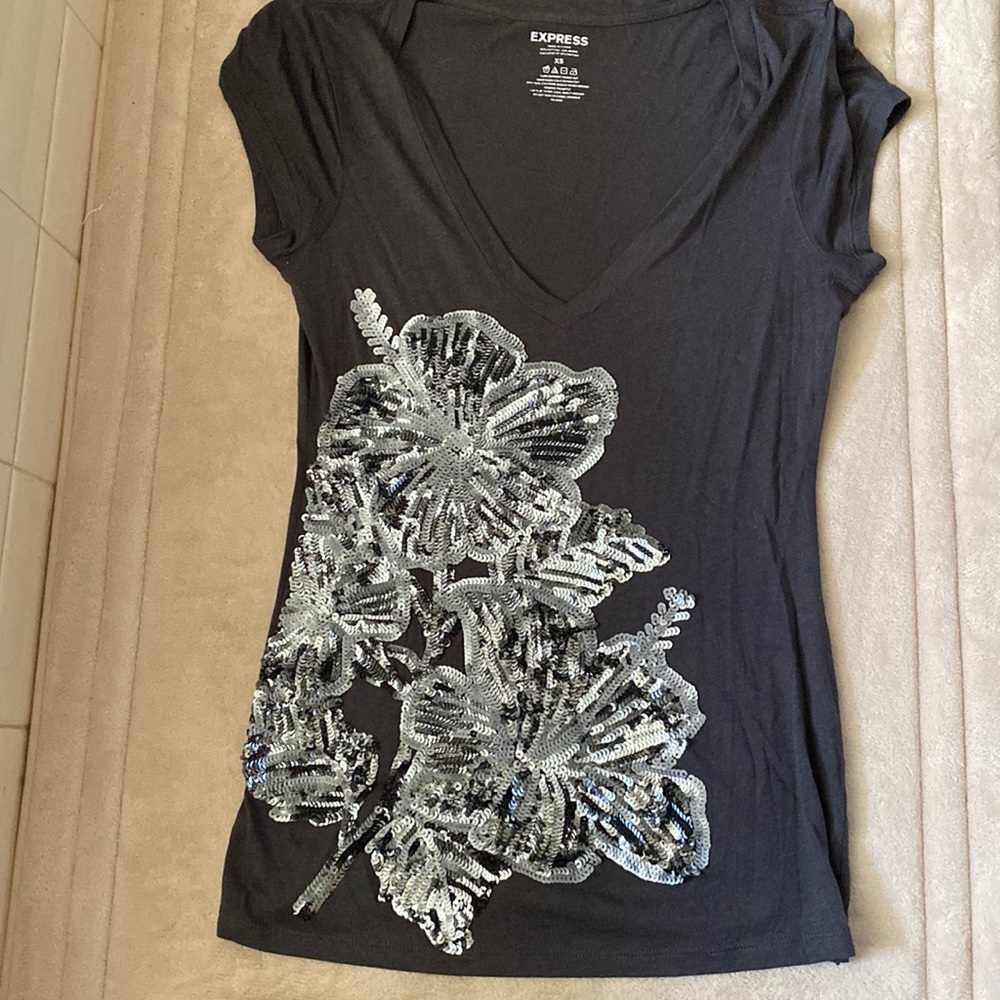 Dark grey sequin top.